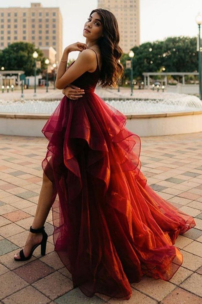 Red High Low Dress Outfit
  Ideas