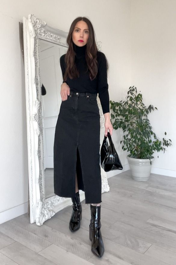 Black Denim Skirt Outfit Ideas