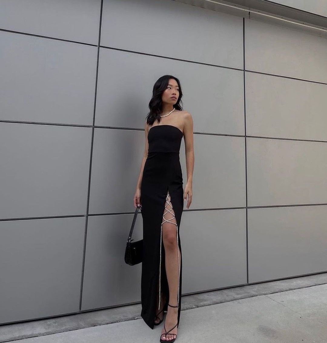 Black Slit Dress Outfit Ideas