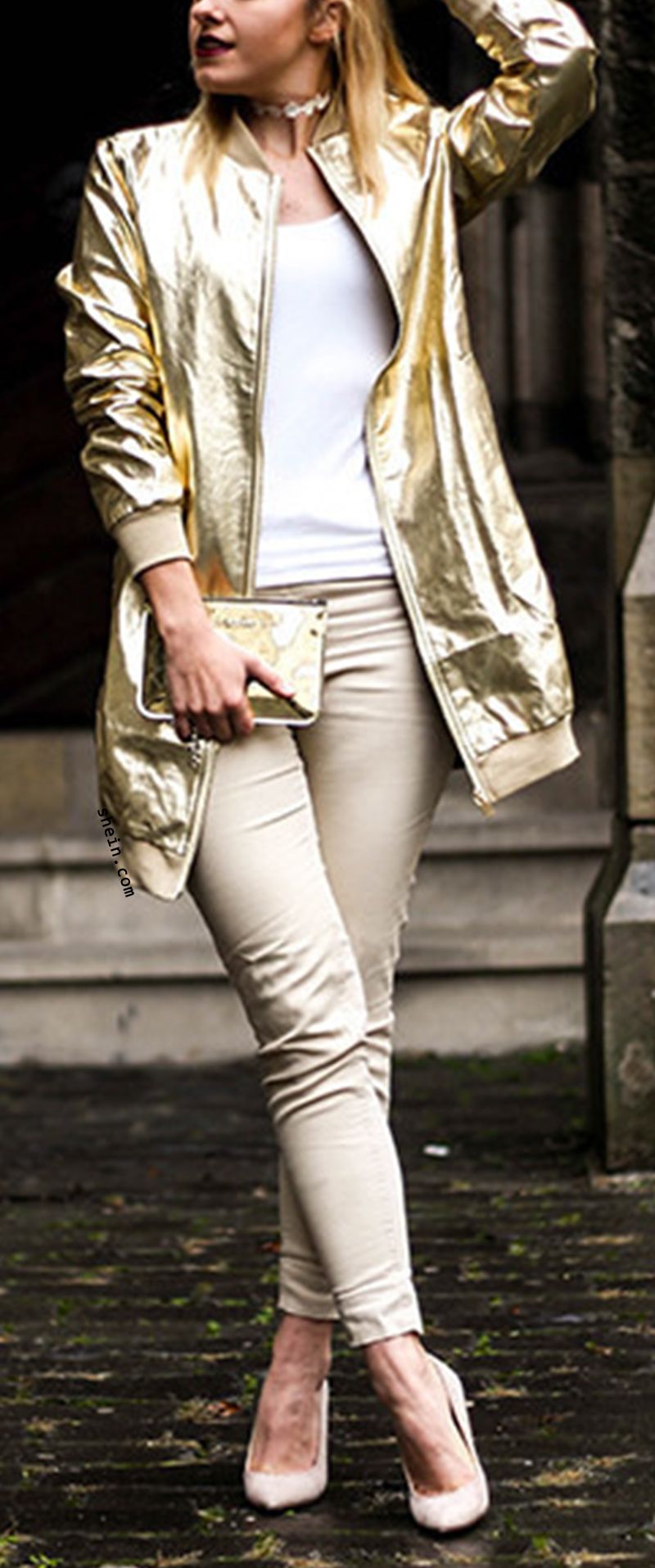 Gold Bomber Jacket Outfit
  Ideas