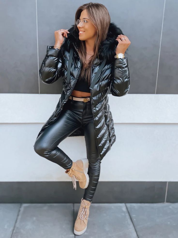 Hooded Leather Jacket Outfit
  Ideas for Women