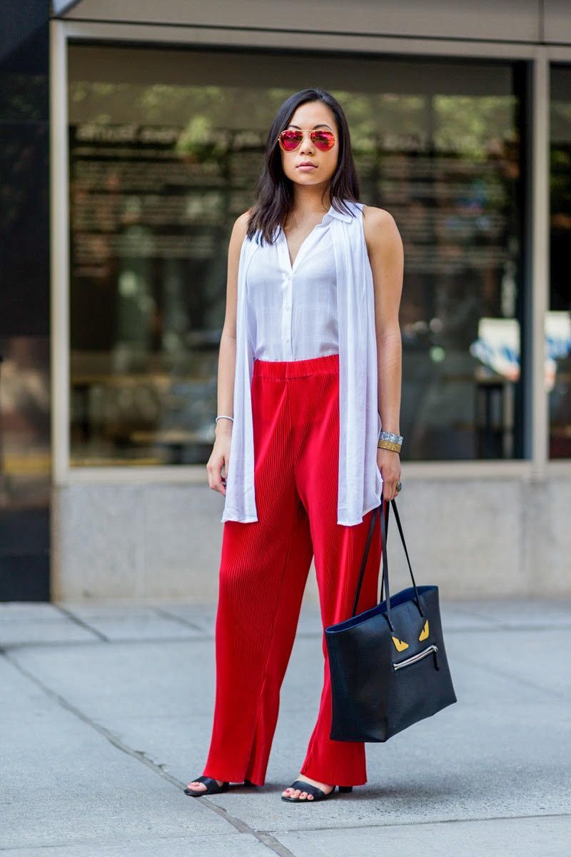 Red Wide Leg Pants Outfit
  Ideas