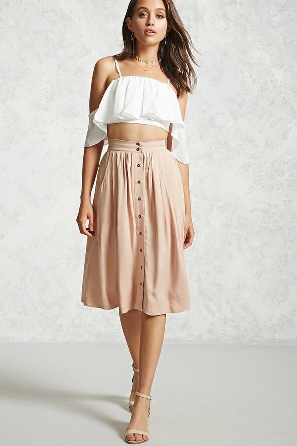 Top Button Front Skirt Outfit
  Ideas
