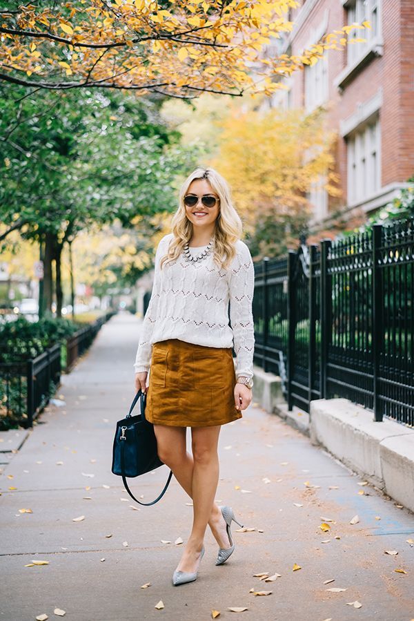 Brown Suede Skirt Outfit Ideas
