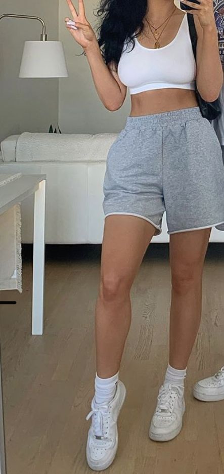 Grey Sweat Shorts Outfit Ideas
  for Women