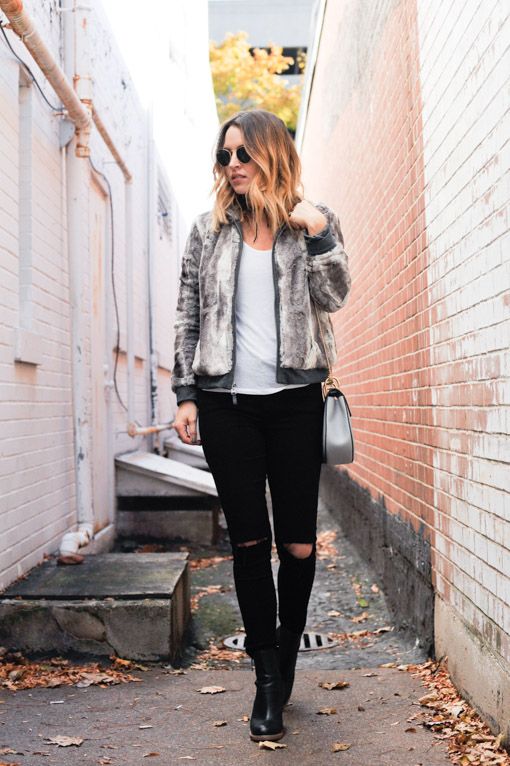 Faux Fur Bomber Jacket Outfit
  Ideas for Women