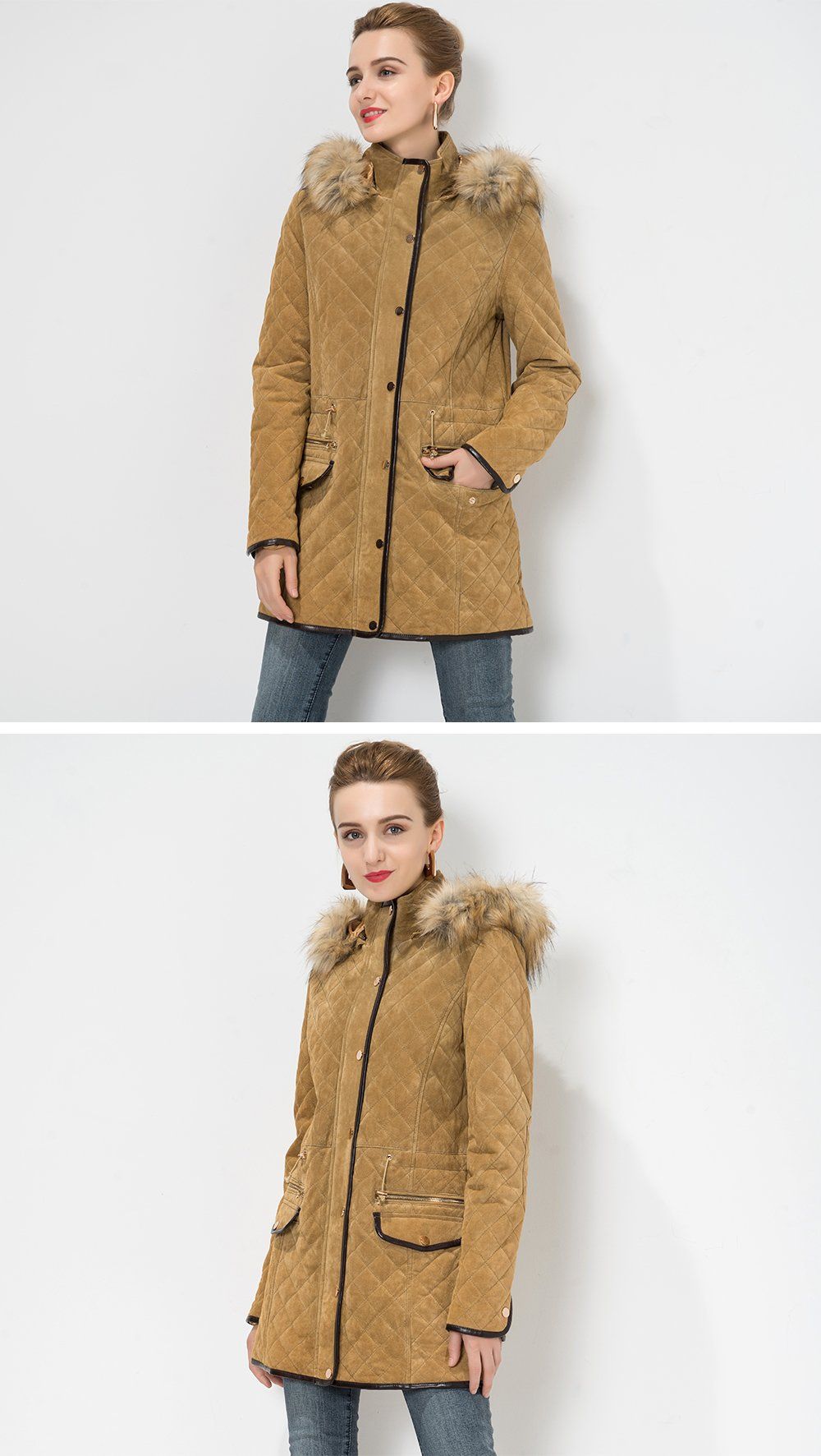 Fur Collar Leather Jacket for
  Women