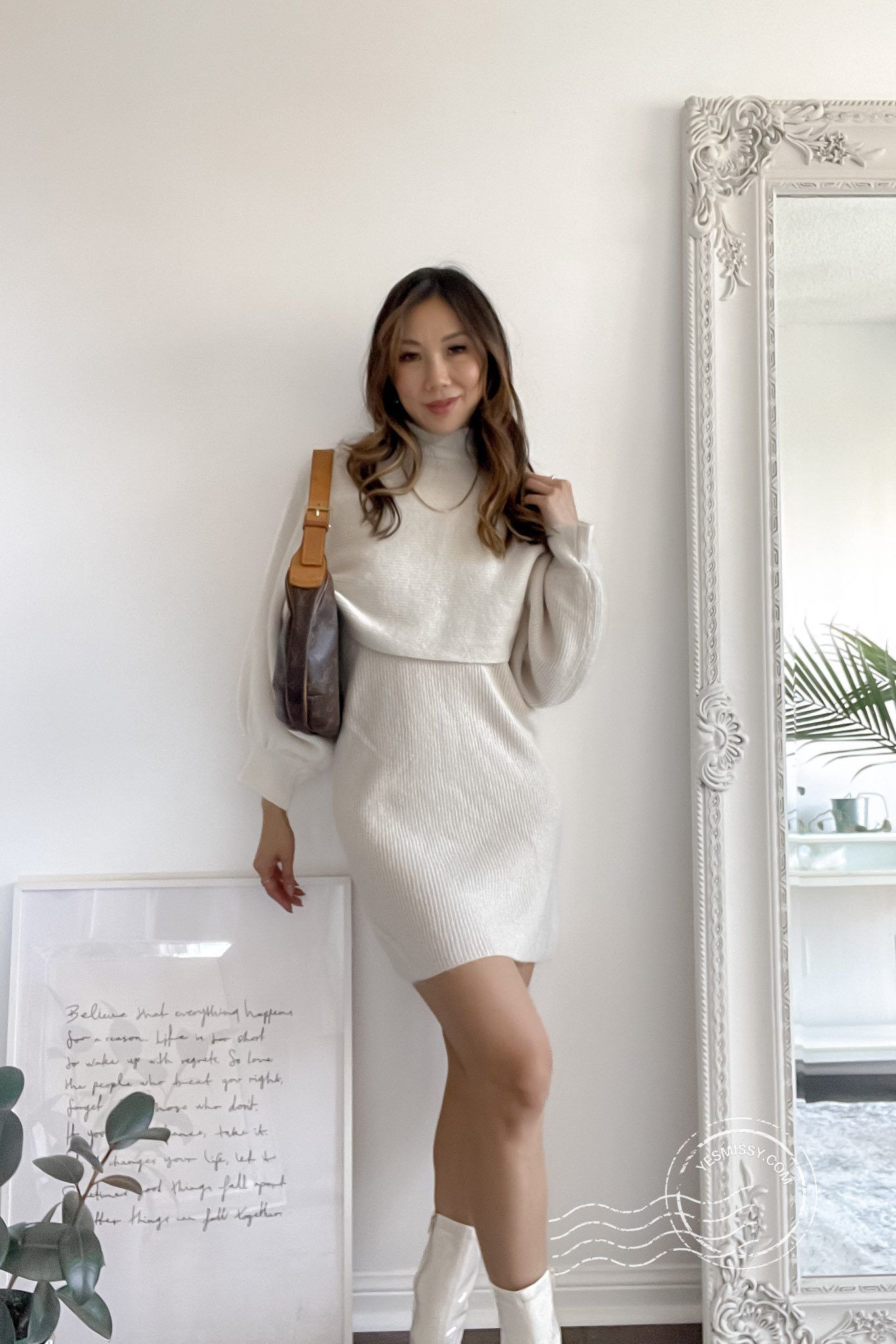 White Sweater Dress Outfit
  Ideas