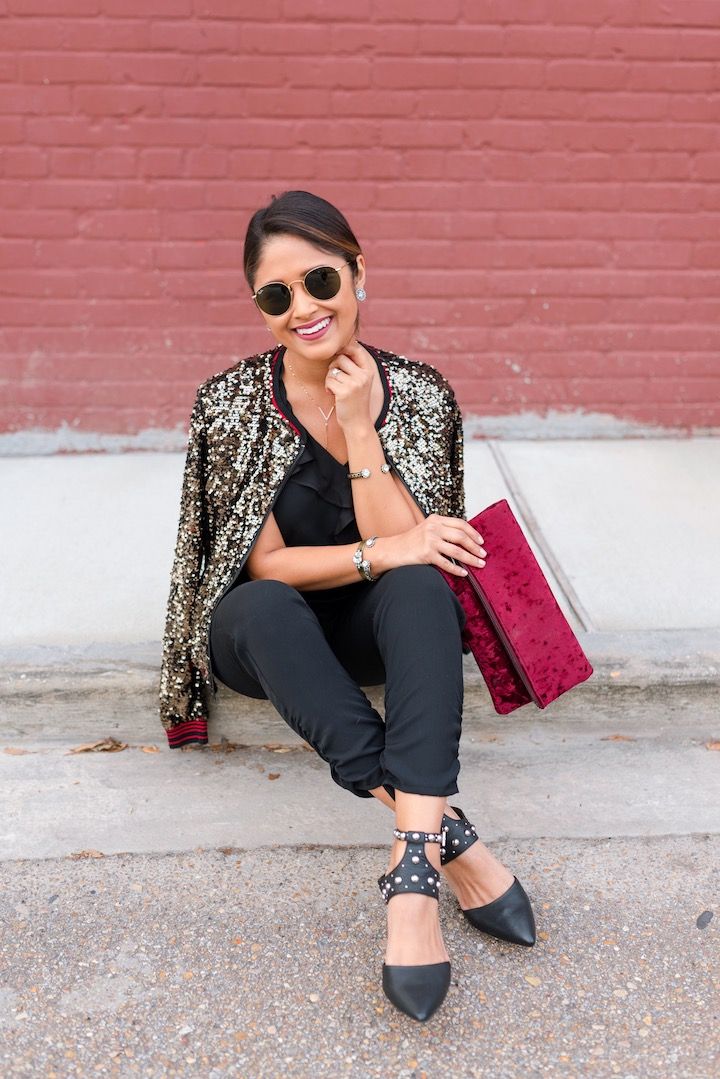 Gold Sequin Jacket Outfit
  Ideas