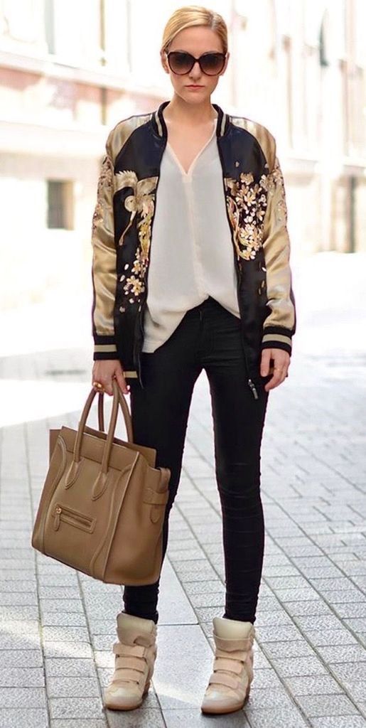 Gold Bomber Jacket Outfit
  Ideas