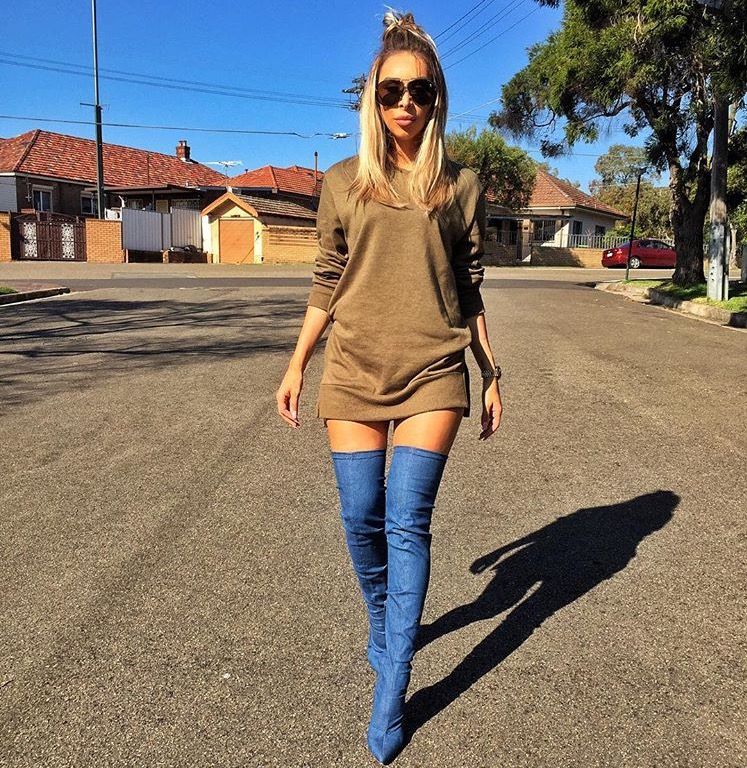 Blue Thigh High Boots Outfit
  Ideas for Women