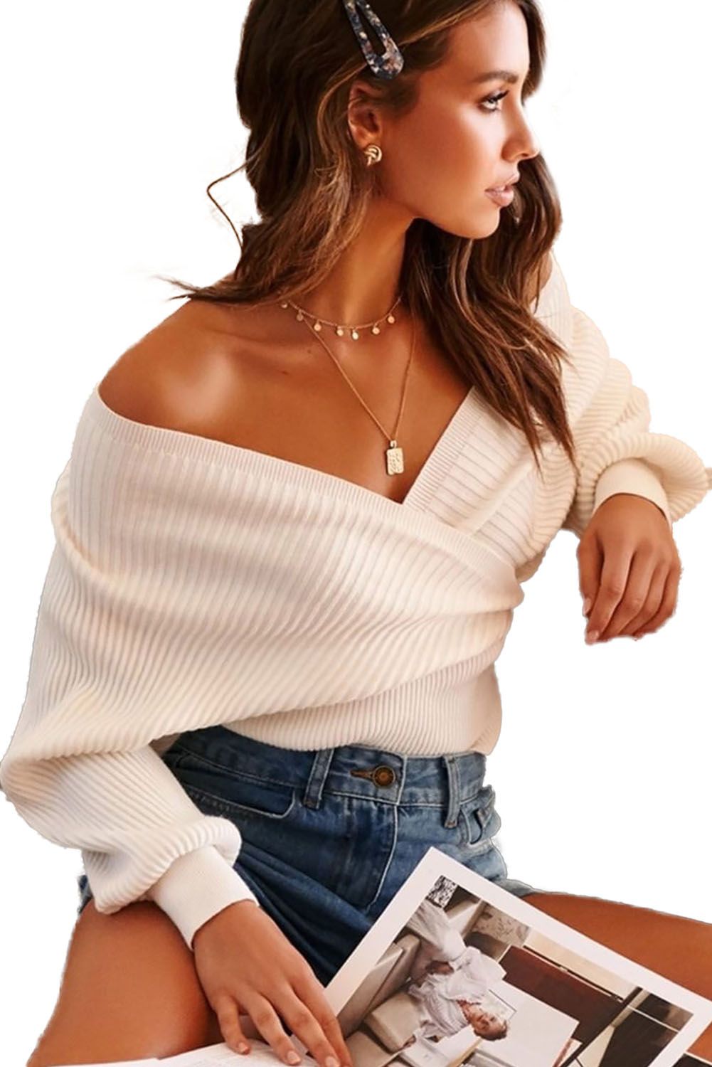 White V Neck Sweater Outfits
  for Ladies