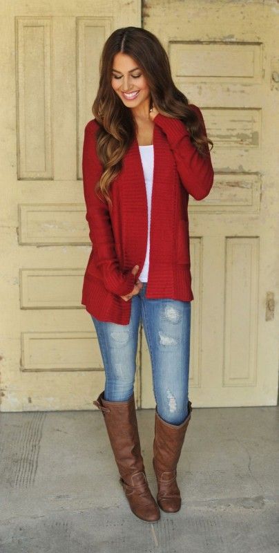 Long Red Cardigan Outfits for
  Women