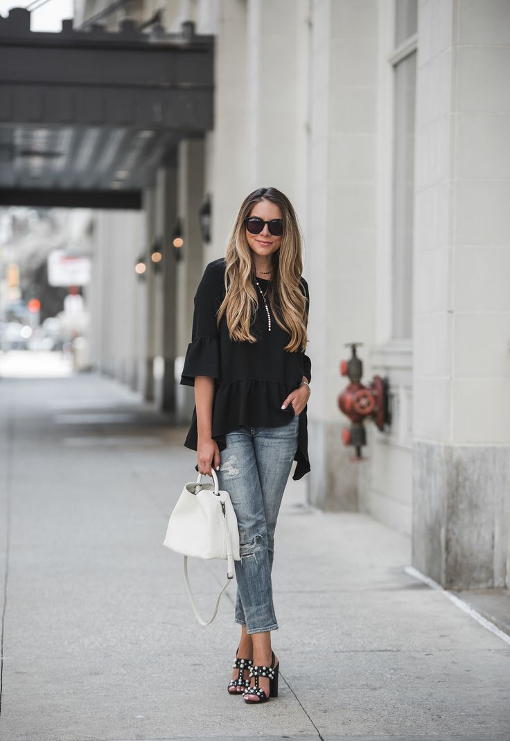 Outfit Ideas Black Ruffle Top