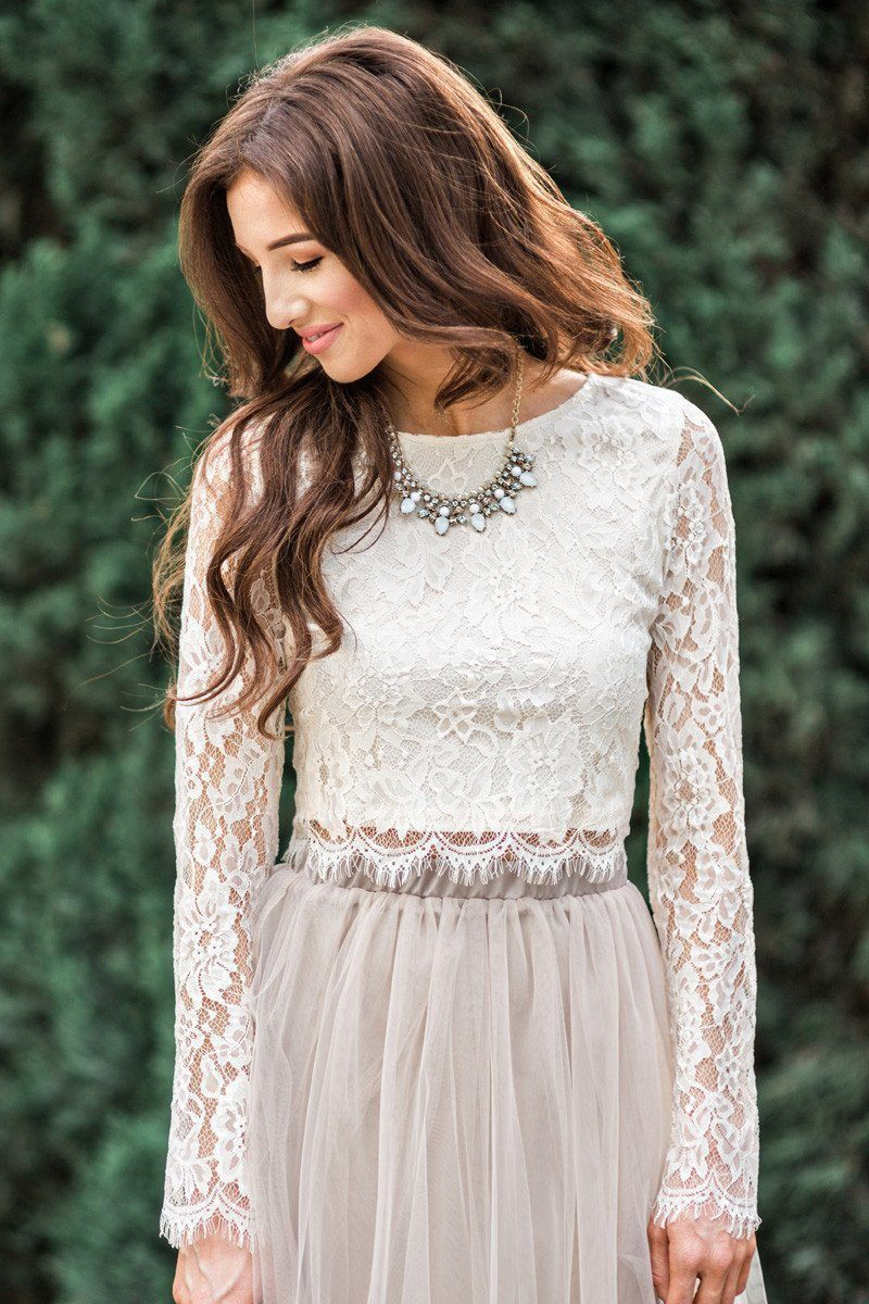 White Long Sleeve Lace Outfit
  Ideas