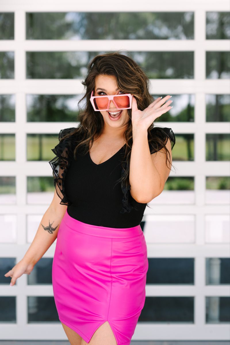 Pink Leather Skirt Outfit
  Ideas