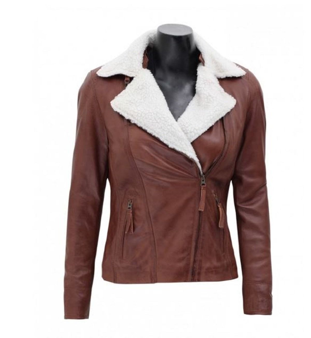 Fur Collar Leather Jacket for
  Women