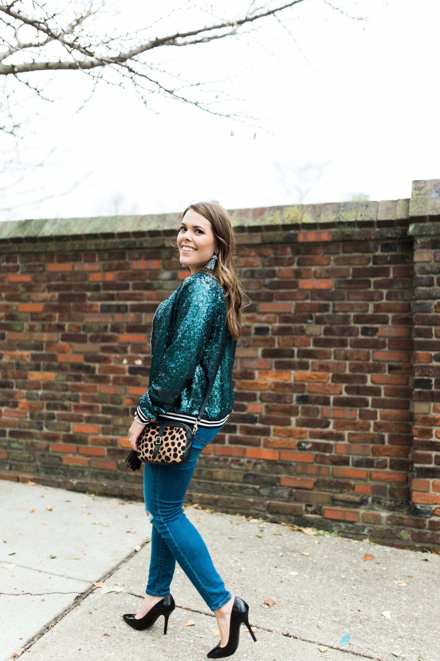 Sequin Bomber Jacket Outfit
  Ideas