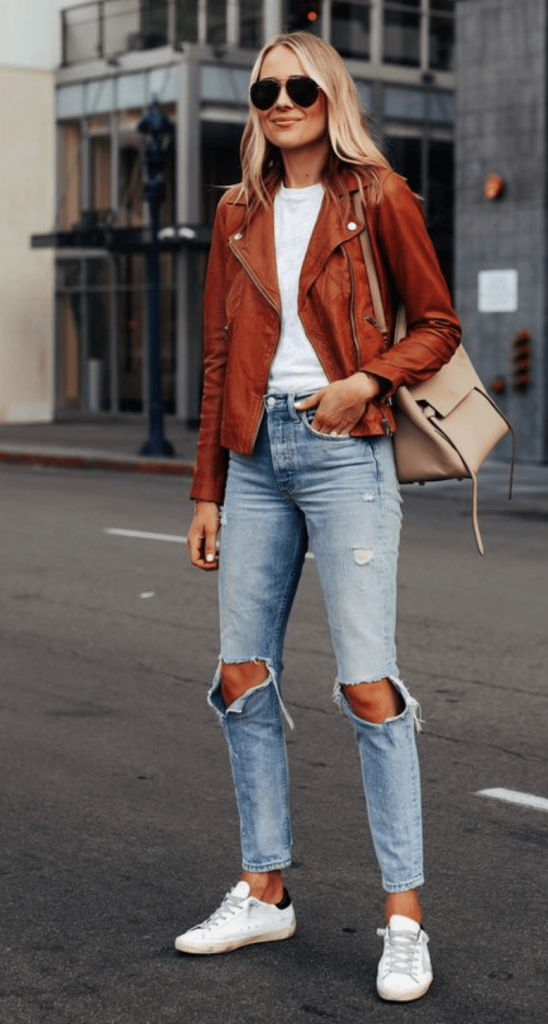 Tan Leather Jacket Outfit
  Ideas for Women