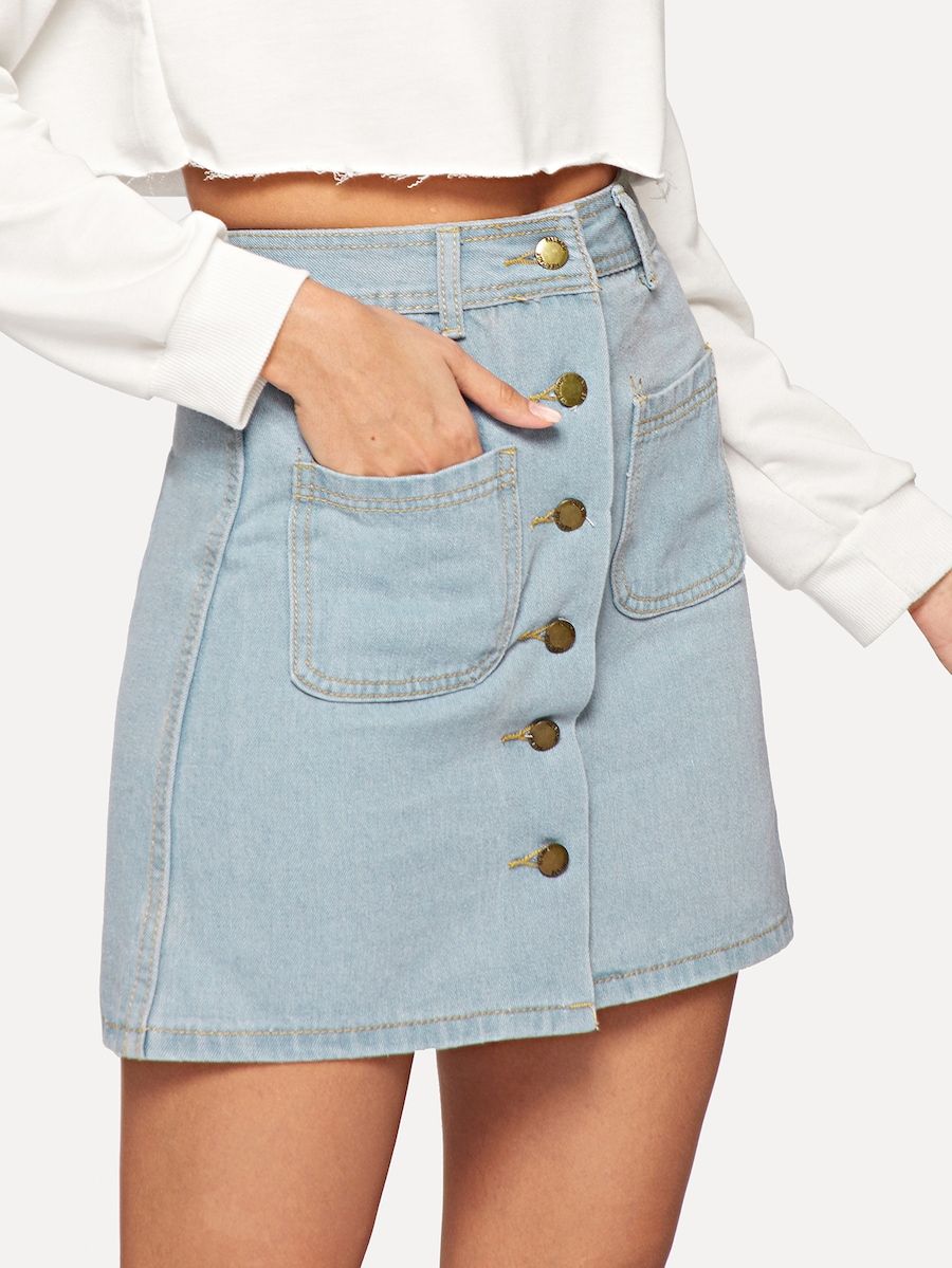 Button Front Denim Skirt
  Outfit Ideas