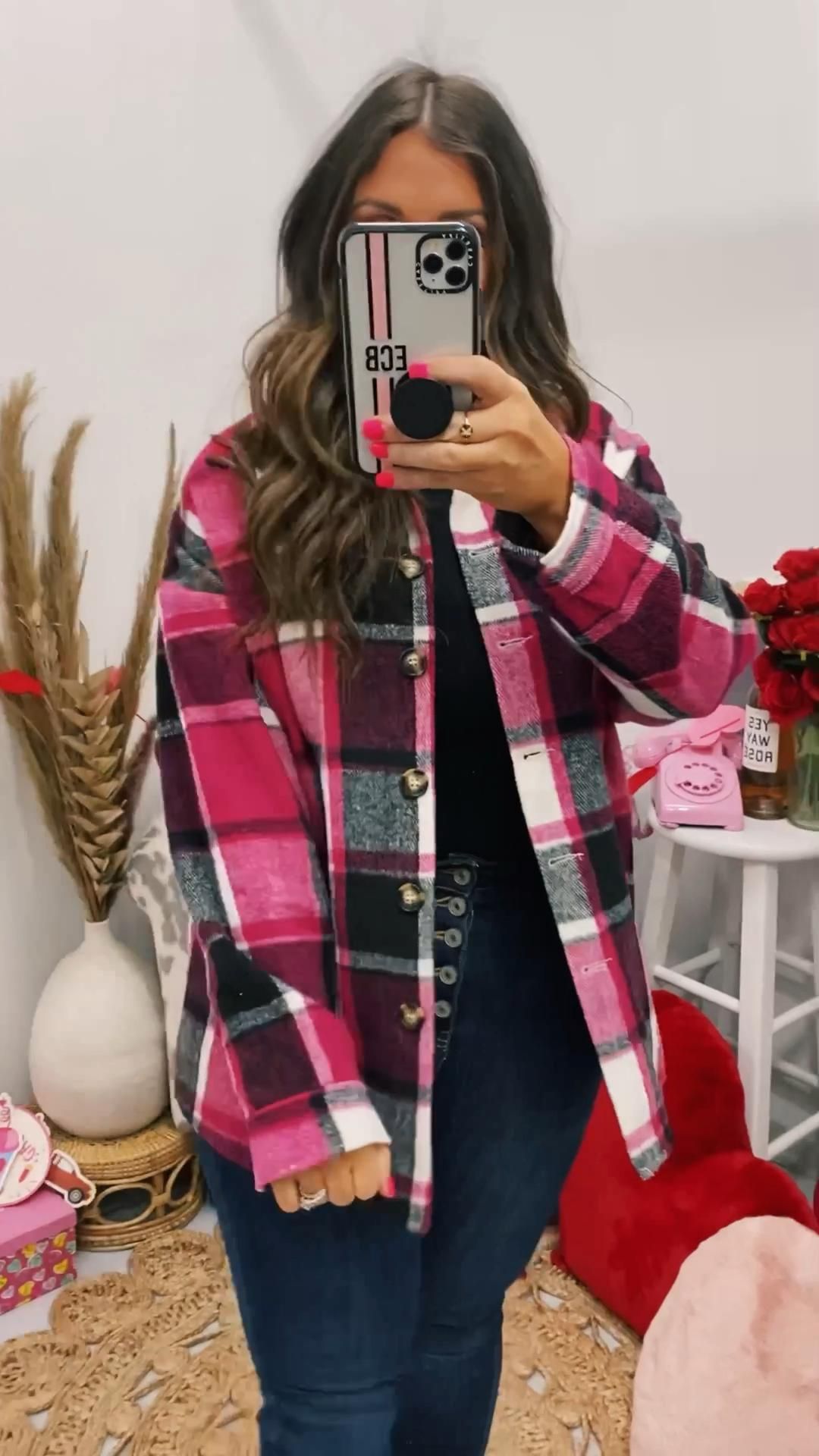 Pink Plaid Shirt Outfit Idea
  for Women